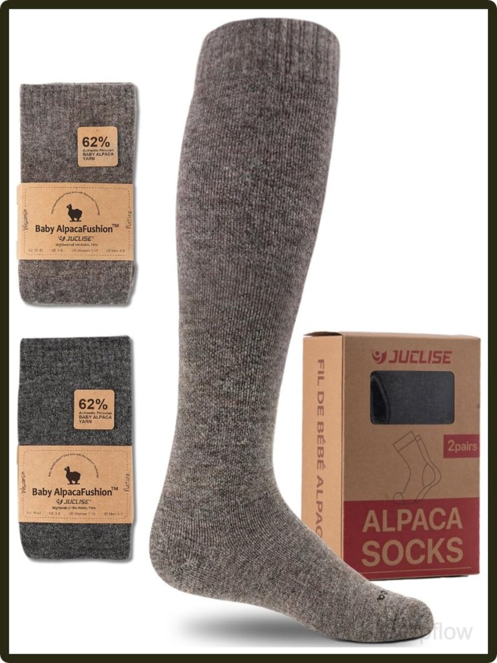 Women's Merino Alpaca Wool Knee High Compression Socks 2 Pack Thermal Warm